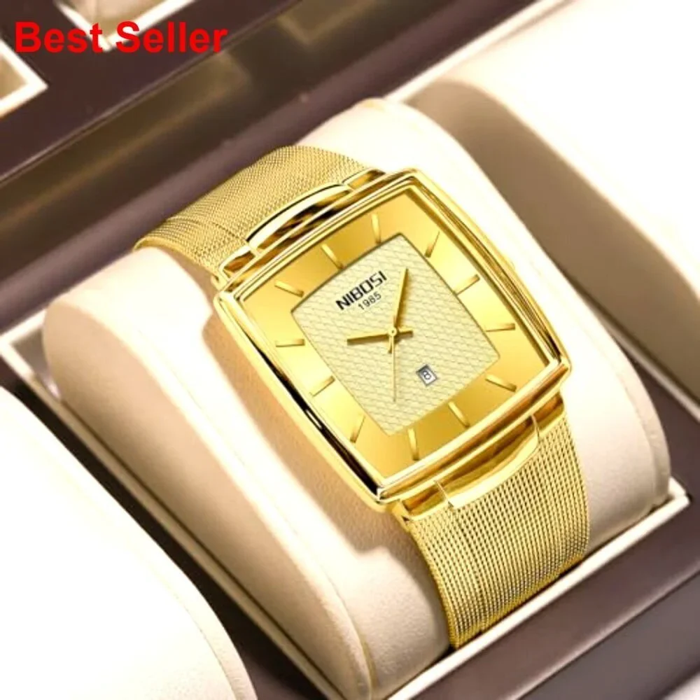 Square Analog Quartz Stainless Steel Watch Mesh Strap Waterproof Business